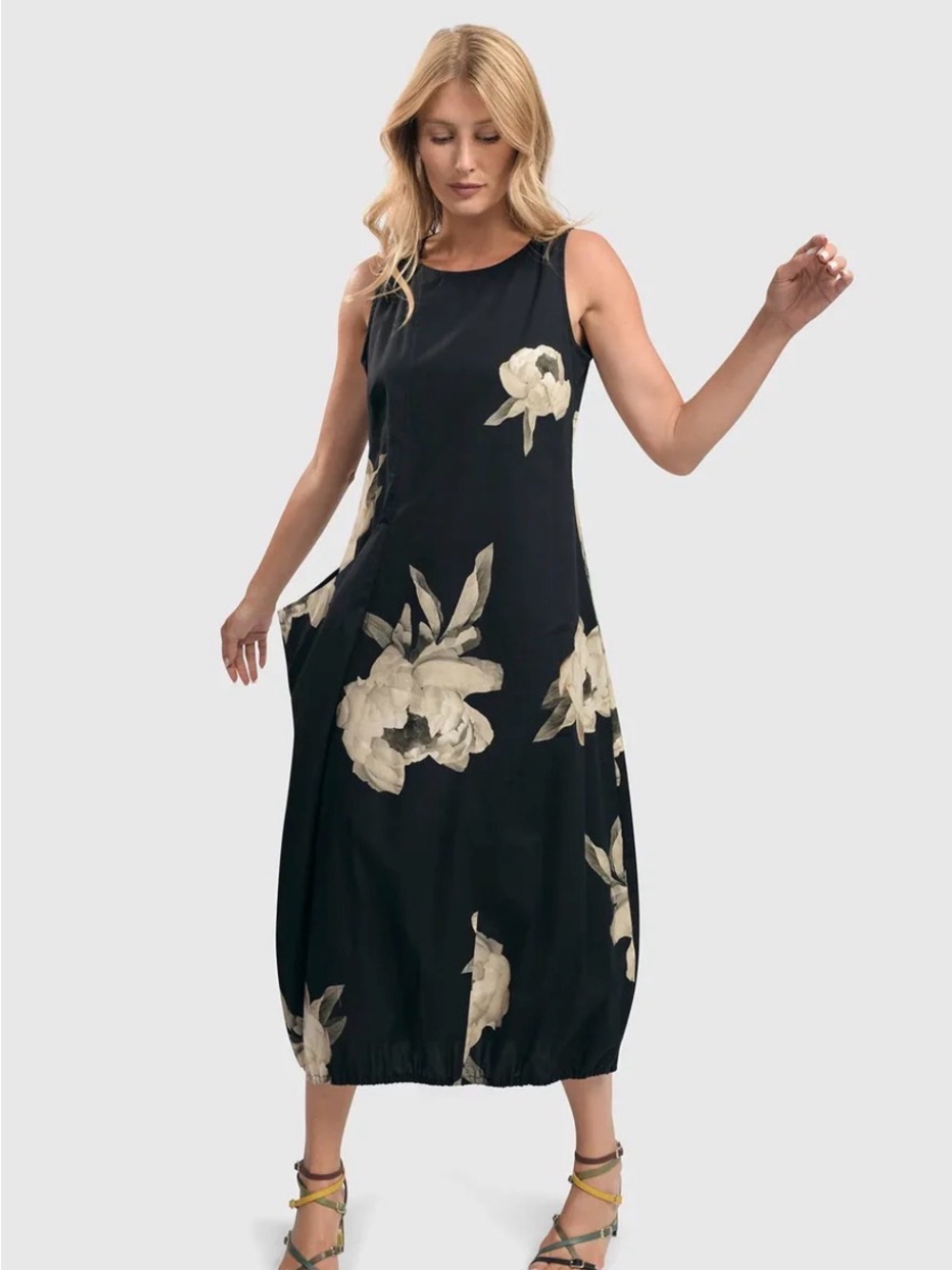 Alembika Carla Balloon Dress Size 6 or US 16 Cotton Floral Hem Lagenlook Pocket